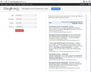 Screenshot of the signup process for a Google Alert